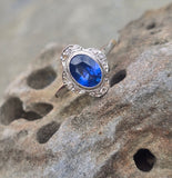 18ct gold two tone Deco estate blue sapphire and diamond antique ring
