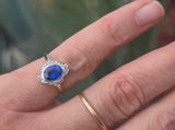 18ct gold two tone Deco estate blue sapphire and diamond antique ring