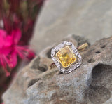 18ct gold & platinum top two tone Deco estate yellow sapphire and diamond antique ring