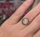 10ct gold garnet halo boarder "Tree of Life" Georgian antique ring