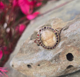10ct gold garnet halo boarder "Tree of Life" Georgian antique ring