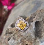 18ct gold & platinum top two tone Deco estate yellow sapphire and diamond antique ring