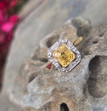 18ct gold & platinum top two tone Deco estate yellow sapphire and diamond antique ring