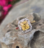 18ct gold & platinum top two tone Deco estate yellow sapphire and diamond antique ring