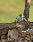 platinum Edwardian turquoise & mine cut diamond halo ring