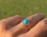 platinum Edwardian turquoise & mine cut diamond halo ring