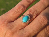 platinum Edwardian turquoise & mine cut diamond halo ring