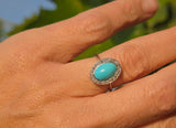 platinum Edwardian turquoise & mine cut diamond halo ring