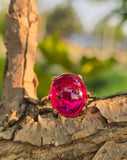 14k white gold created red ruby cabochon estate ring