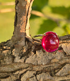 14k white gold created red ruby cabochon estate ring