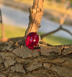 14k white gold created red ruby cabochon estate ring