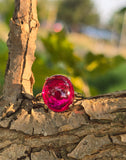 14k white gold created red ruby cabochon estate ring