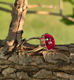 14k white gold created red ruby cabochon estate ring