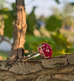 14k white gold created red ruby cabochon estate ring