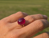 14k white gold created red ruby cabochon estate ring