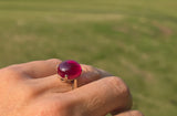 14k white gold created red ruby cabochon estate ring