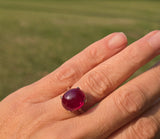 14k white gold created red ruby cabochon estate ring