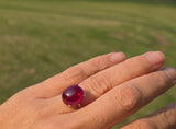 14k white gold created red ruby cabochon estate ring