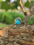platinum Edwardian turquoise & mine cut diamond halo ring