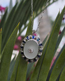 Platinum Art Deco c.1920's filigree crystal, sapphire and diamond antique pendant necklace