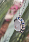 Platinum Art Deco c.1920's filigree crystal, sapphire and diamond antique pendant necklace