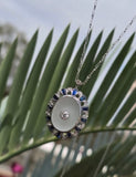 Platinum Art Deco c.1920's filigree crystal, sapphire and diamond antique pendant necklace