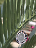 Platinum Art Deco c.1920's filigree crystal, sapphire and diamond antique pendant necklace