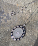 Platinum Art Deco c.1920's filigree crystal, sapphire and diamond antique pendant necklace