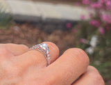 18k gold white gold c.1920's DECO filigree pearl ring -