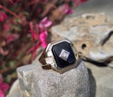 10k gold onyx and diamond vintage ring