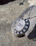 Platinum Art Deco c.1920's filigree crystal, sapphire and diamond antique pendant necklace