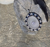 Platinum Art Deco c.1920's filigree crystal, sapphire and diamond antique pendant necklace