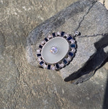 Platinum Art Deco c.1920's filigree crystal, sapphire and diamond antique pendant necklace
