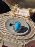 platinum Edwardian turquoise & mine cut diamond halo ring