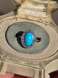 platinum Edwardian turquoise & mine cut diamond halo ring