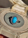 platinum Edwardian turquoise & mine cut diamond halo ring