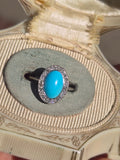 platinum Edwardian turquoise & mine cut diamond halo ring