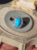 platinum Edwardian turquoise & mine cut diamond halo ring