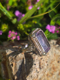 14k two-one gold c.1920's filigree Art Deco amethyst & seed pearl antique ring
