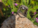 14k two-one gold c.1920's filigree Art Deco amethyst & seed pearl antique ring