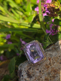 14k two-one gold c.1920's filigree Art Deco amethyst & seed pearl antique ring