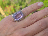 14k two-one gold c.1920's filigree Art Deco amethyst & seed pearl antique ring