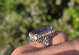 14k two-one gold c.1920's filigree Art Deco amethyst & seed pearl antique ring