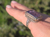 14k two-one gold c.1920's filigree Art Deco amethyst & seed pearl antique ring