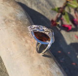 14k white gold citrine filigree Deco c.1920's estate ring