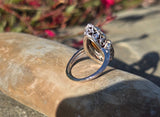 14k white gold citrine filigree Deco c.1920's estate ring