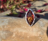 14k white gold citrine filigree Deco c.1920's estate ring