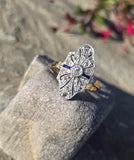 18ct gold two-tone Deco estate sapphire and diamond antique ring