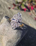 18ct gold two-tone Deco estate sapphire and diamond antique ring