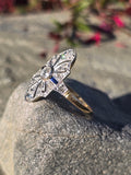 18ct gold two-tone Deco estate sapphire and diamond antique ring